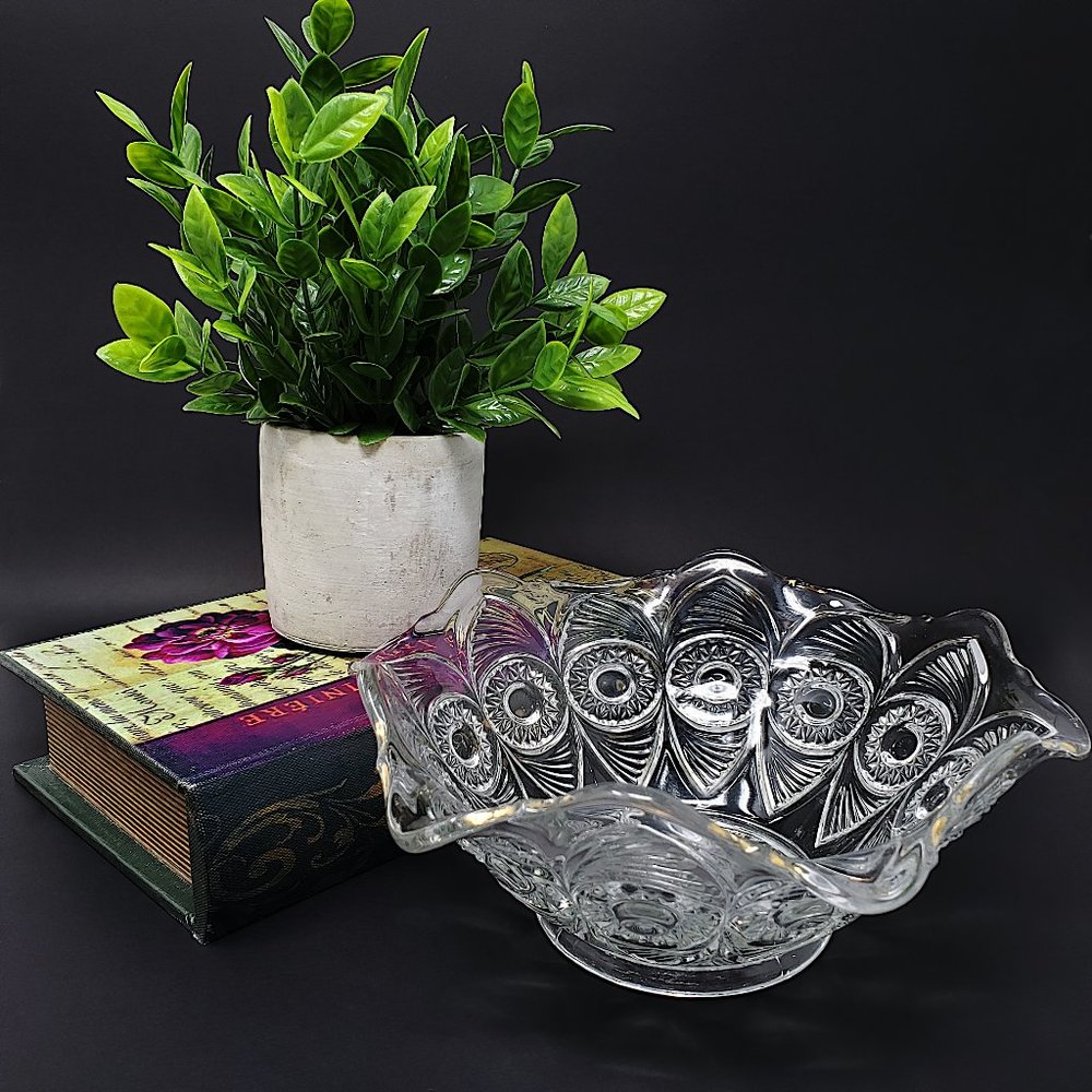 Antique Glass Bowl Peacock Feather Style
